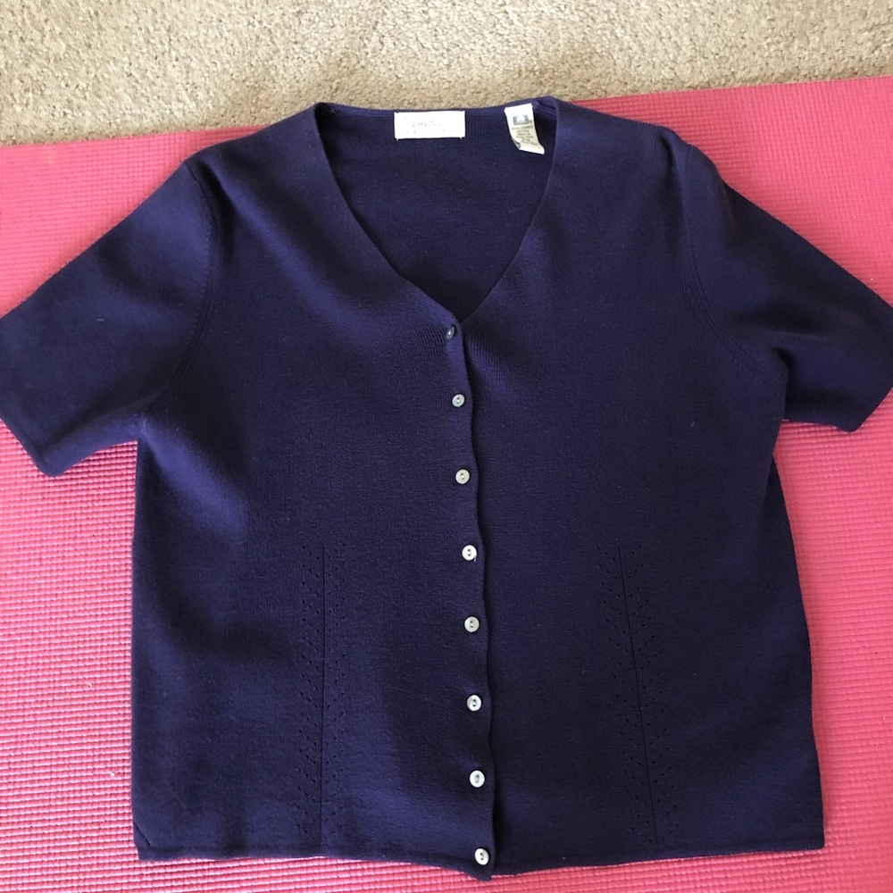 Deep purple button down sweater.